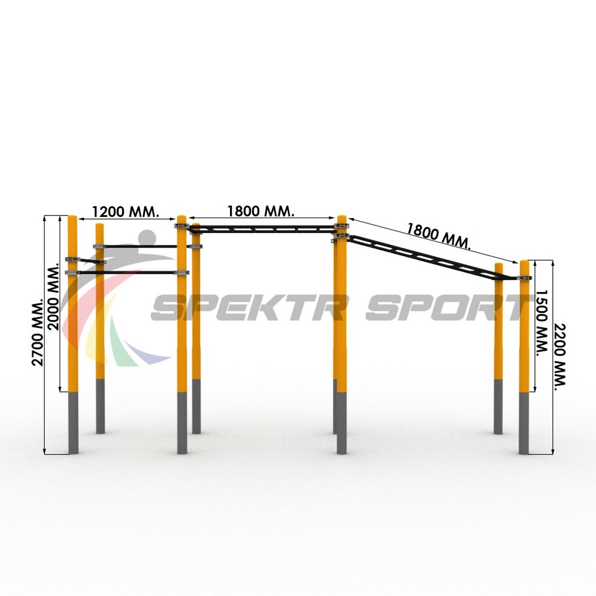 Детский рукоход двухсекционный с подъемом и 3 турника Spektr Sport 1200_1200